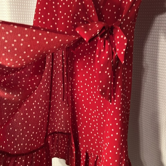 Relipop Women’s Wrap with Ruffle Hem Mini Red with white polka dot Dress - Picture 8 of 13
